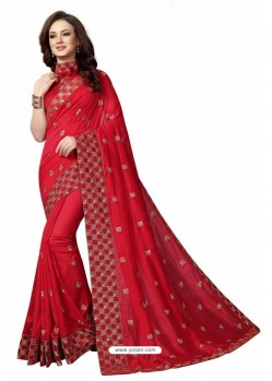 Red Designer Heavy Embroidered Party Wear Art Silk Sari