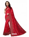 Red Designer Heavy Embroidered Party Wear Art Silk Sari