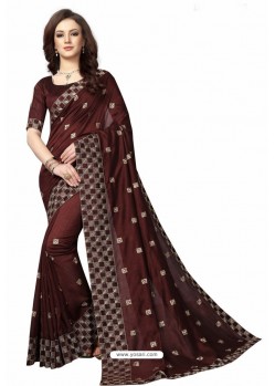 Coffee Designer Heavy Embroidered Party Wear Art Silk Sari