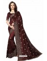 Coffee Designer Heavy Embroidered Party Wear Art Silk Sari