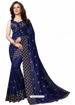 Navy Blue Designer Heavy Embroidered Party Wear Art Silk Sari