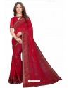 Red Designer Heavy Embroidered Party Wear Georgette Sari