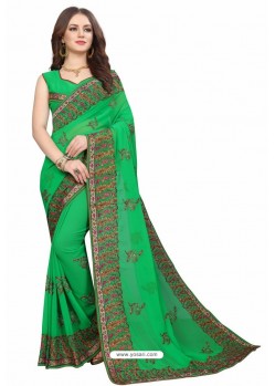 Forest Green Designer Heavy Embroidered Party Wear Georgette Sari