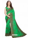 Forest Green Designer Heavy Embroidered Party Wear Georgette Sari