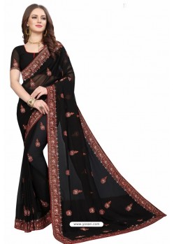 Black Designer Heavy Embroidered Party Wear Georgette Sari