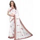 Off White Designer Heavy Embroidered Party Wear Georgette Sari