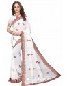 Off White Designer Heavy Embroidered Party Wear Georgette Sari