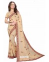 Cream Designer Heavy Embroidered Party Wear Georgette Sari