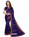 Navy Blue Designer Heavy Embroidered Party Wear Georgette Sari