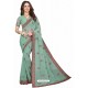 Aqua Grey Designer Heavy Embroidered Party Wear Georgette Sari