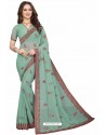 Aqua Grey Designer Heavy Embroidered Party Wear Georgette Sari