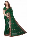 Dark Green Designer Heavy Embroidered Party Wear Georgette Sari