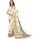 Off White Designer Heavy Embroidered Party Wear Crepe Sari