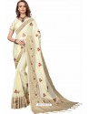 Off White Designer Heavy Embroidered Party Wear Crepe Sari