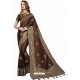 Coffee Designer Heavy Embroidered Party Wear Crepe Sari