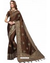 Coffee Designer Heavy Embroidered Party Wear Crepe Sari