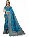 Blue Designer Heavy Embroidered Party Wear Crepe Sari