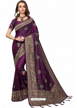 Purple Designer Heavy Embroidered Party Wear Crepe Sari