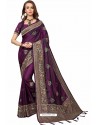 Purple Designer Heavy Embroidered Party Wear Crepe Sari