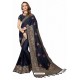 Navy Blue Designer Heavy Embroidered Party Wear Crepe Sari