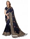 Navy Blue Designer Heavy Embroidered Party Wear Crepe Sari