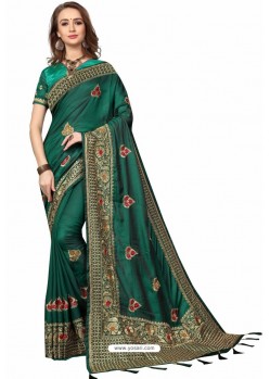 Dark Green Designer Heavy Embroidered Party Wear Crepe Sari