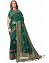 Dark Green Designer Heavy Embroidered Party Wear Crepe Sari