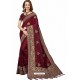 Maroon Designer Heavy Embroidered Party Wear Crepe Sari