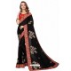 Black Designer Heavy Embroidered Party Wear Crepe Sari