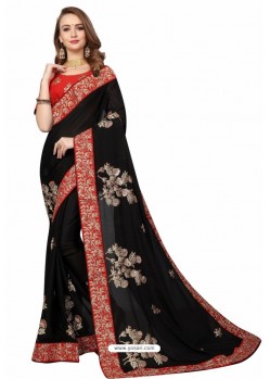 Black Designer Heavy Embroidered Party Wear Crepe Sari