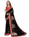 Black Designer Heavy Embroidered Party Wear Crepe Sari