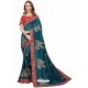 Teal Blue Designer Heavy Embroidered Party Wear Satin Sari