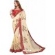 Light Beige Designer Heavy Embroidered Party Wear Satin Sari