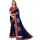 Navy Blue Designer Heavy Embroidered Party Wear Satin Sari