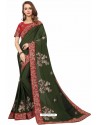 Mehendi Designer Heavy Embroidered Party Wear Satin Sari