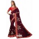 Maroon Designer Heavy Embroidered Party Wear Satin Sari