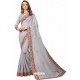 Light Grey Designer Heavy Embroidered Party Wear Cotton Silk Sari