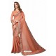 Light Orange Designer Heavy Embroidered Party Wear Cotton Silk Sari