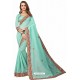 Sky Blue Designer Heavy Embroidered Party Wear Cotton Silk Sari