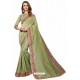 Olive Green Designer Heavy Embroidered Party Wear Cotton Silk Sari