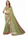 Olive Green Designer Heavy Embroidered Party Wear Cotton Silk Sari