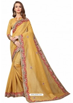 Mustard Designer Heavy Embroidered Party Wear Cotton Silk Sari