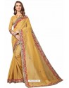 Mustard Designer Heavy Embroidered Party Wear Cotton Silk Sari