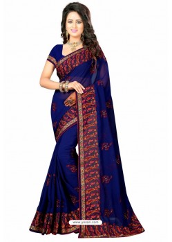 Royal Blue Designer Heavy Embroidered Party Wear Georgette Sari