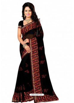 Black Designer Heavy Embroidered Party Wear Georgette Sari