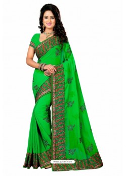 Parrot Green Designer Heavy Embroidered Party Wear Georgette Sari