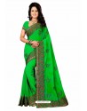 Parrot Green Designer Heavy Embroidered Party Wear Georgette Sari