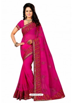 Rose Red Designer Heavy Embroidered Party Wear Georgette Sari