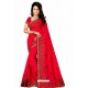 Red Designer Heavy Embroidered Party Wear Georgette Sari