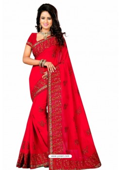 Red Designer Heavy Embroidered Party Wear Georgette Sari